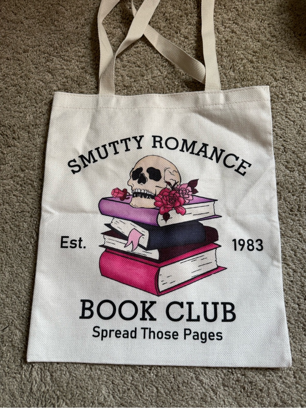 Book Club Canvas Tote Bag - White with Pink and Black Artwork